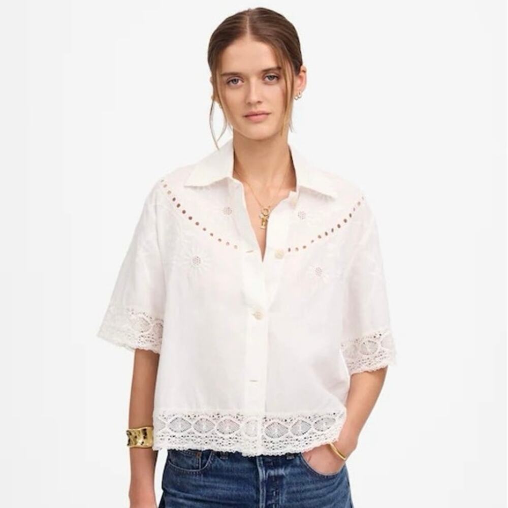 NWT Madewell Embroidered Lace Button-Up Shirt White Size XS